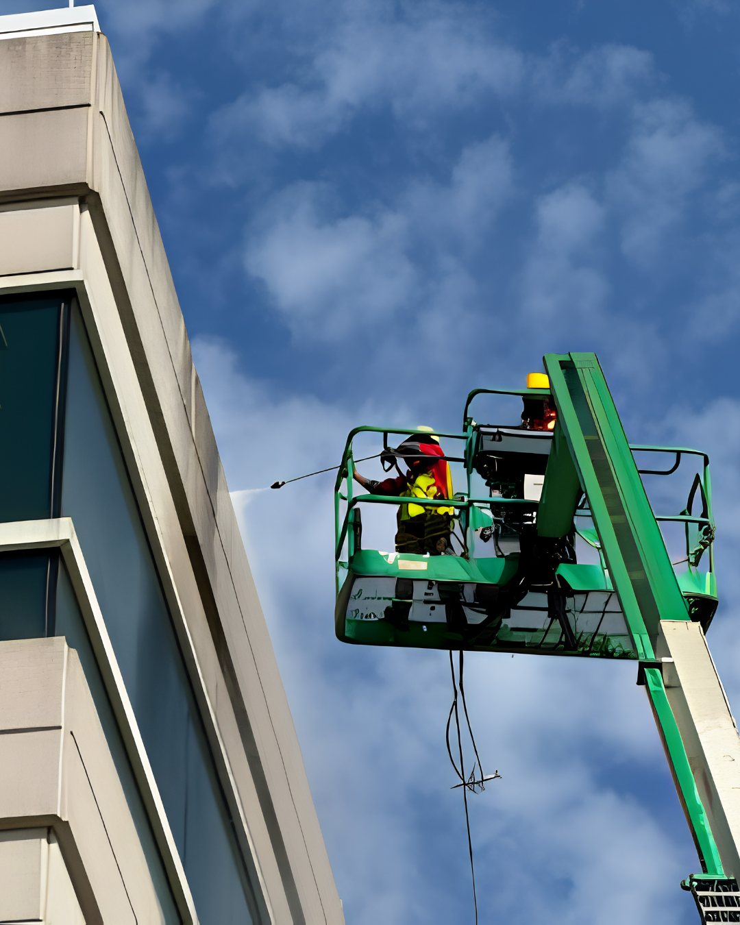 Boom access on an upper elevation — building washing by Shine