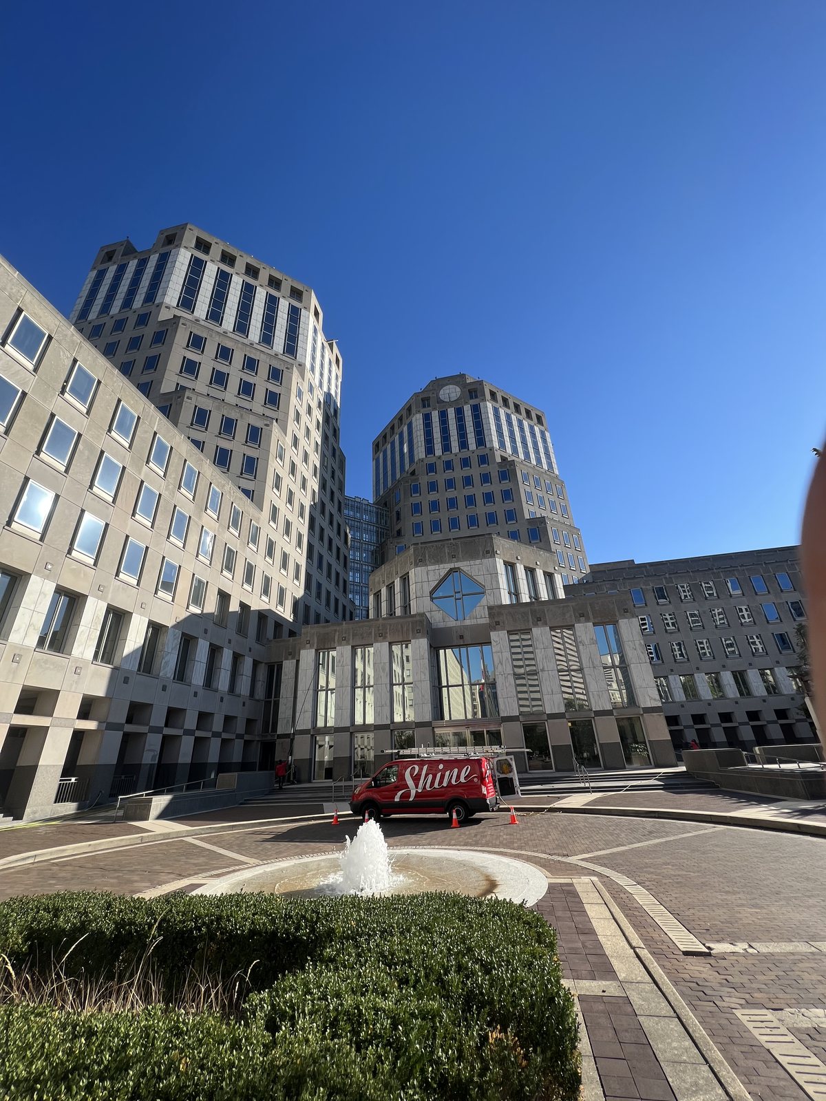 Scheduled glass service at a downtown office campus — commercial window cleaning by Shine